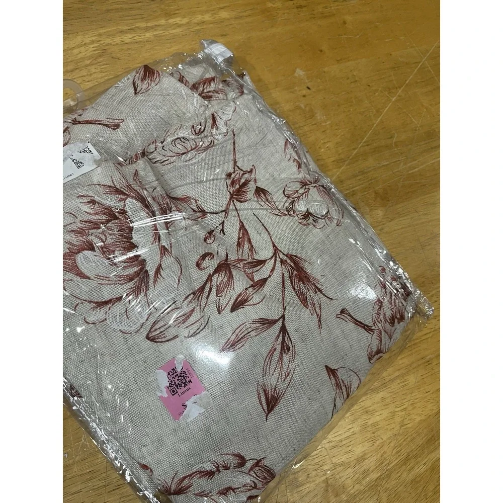 SKL Camellia Red Beige‎ Floral Linen Curtain Panels 54x63